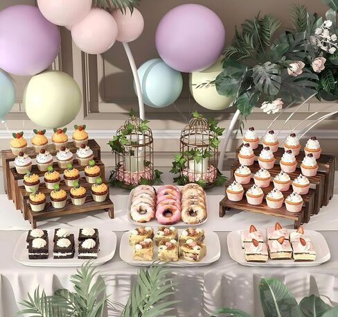 FUSHITON 8Pcs Wooden Display Risers Set, Solid Wood Tiered Stand for Perfumes, Jewellery, Collectibles, Cosmetics, Cupcakes and Party Food Display in Kuwait