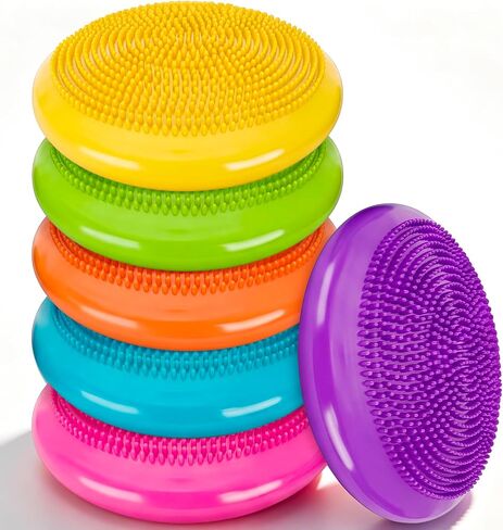Amylove 6 Pcs Wiggle Seat Inflated Wobble Cushion for Sensory Kid 13 Inch Balance Disc Kids Flexible Seating Exercise Sensory Pad Chair Cushion for Classroom Office School (Bright) in Kuwait