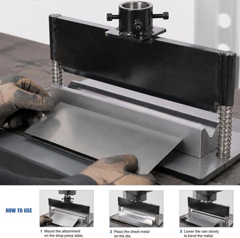 12" Press Brake Attachment for Hydraulic Shop Press | Bends 12" wide, 3/8" thick metal up to 90°. Fit 12/20 ton presses. Dual spring reset, V-die in Kuwait