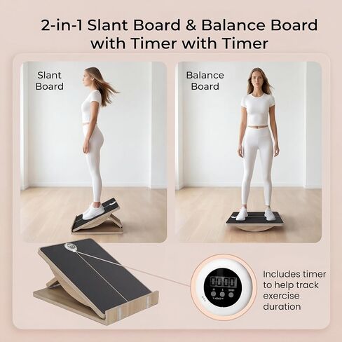 Slant Board for Exercise, 2-in-1 Balance Board & Calf Stretcher with Timer,Adjustable Wooden Squat Wedge with Anti-Slip Surface,Incline Board for Stretching & Blance Training in Kuwait