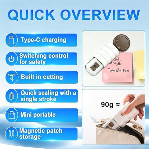 2 in 1 Magnetic Heat Bag Sealer, Mini Handheld Chip Bag Sealer with Built-in Bottle Opener, USB Rechargeable Portable Plastic Snack Bag Resealer for Kitchen Food Storage in Kuwait