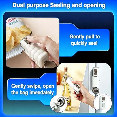 2 in 1 Magnetic Heat Bag Sealer, Mini Handheld Chip Bag Sealer with Built-in Bottle Opener, USB Rechargeable Portable Plastic Snack Bag Resealer for Kitchen Food Storage in Kuwait