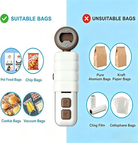 2 in 1 Magnetic Heat Bag Sealer, Mini Handheld Chip Bag Sealer with Built-in Bottle Opener, USB Rechargeable Portable Plastic Snack Bag Resealer for Kitchen Food Storage in Kuwait