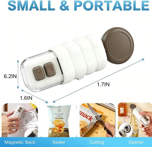 2 in 1 Magnetic Heat Bag Sealer, Mini Handheld Chip Bag Sealer with Built-in Bottle Opener, USB Rechargeable Portable Plastic Snack Bag Resealer for Kitchen Food Storage in Kuwait