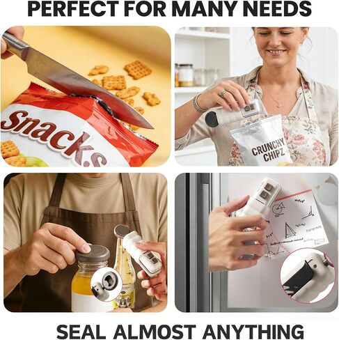 2 in 1 Magnetic Heat Bag Sealer, Mini Handheld Chip Bag Sealer with Built-in Bottle Opener, USB Rechargeable Portable Plastic Snack Bag Resealer for Kitchen Food Storage in Kuwait