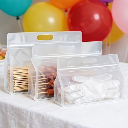 20pcs Pack Transparent Reusable Zip-Lock Food Storage Bags Suitable for Freezer-Safe, Leakproof Seal, Vertical Space-Saving with Closure for Snacks, Pasta, Coffee, Tea | Suitable for Pantry, Fridge, in Kuwait