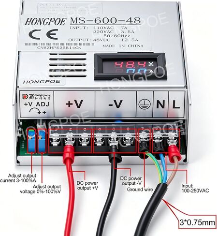 600W 0-48V12.5A DC Switching Power SupplyIndustrial Transformer PSU AC 110V/220V to DC 0-48V Adapter Converter for LED Light Strips, CCTV Cameras in Kuwait