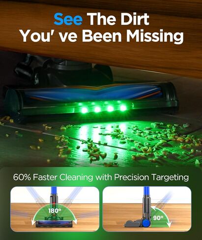 مكنسة كهربائية لاسلكية S10، 40 كيلو باسكال/500 واط/45 دقيقة، شاشة LED، مكنسة كهربائية خفيفة الوزن 8 في 1 للمنزل مع ضوء LED أخضر، ترشيح 6 مراحل، تصميم قائم بذاته، أزرق in Kuwait