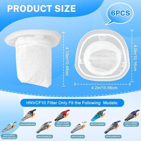 6 Packs HNVCF10 Filter Replacement for Black and Decker Dustbuster Hand Vacuum, Compatible with HNV215B12 HNVC215B10 HNVC115J06 HNVC115B22 HNVC220BCZ01 HNVC220BCP07 HNVC215BW52 HNVC115JB06 in Kuwait