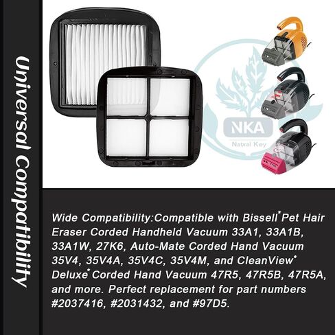 NKA 97D5 vacuum filter for bissell pet hair eraser vacuum filter Corded Handheld Vacuum 33A1, 35V4, 47R5 Series, Replace Part #2037416, 2031432 for bissell vac filter(4 Pack) in Kuwait