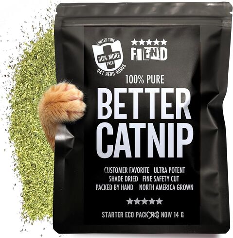 Fiend Catnip Safety-Cut 100 ٪ Pure Purent Fine Cat nip للقطط والقطط-حزمة صغيرة ⅓ كوب (10g)-فائق القوية ، أمريكا الشمالية-المضي قدمًا ، وإنشاء وحش! in Kuwait