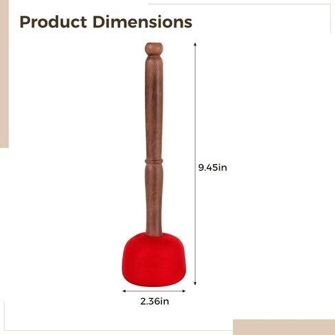 Handcrafted Wooden Gong Mallet with 6Cm Red Wool Felt Head, 23Cm Length, Ideal for Meditation & Crystal Singing Bowls in Kuwait