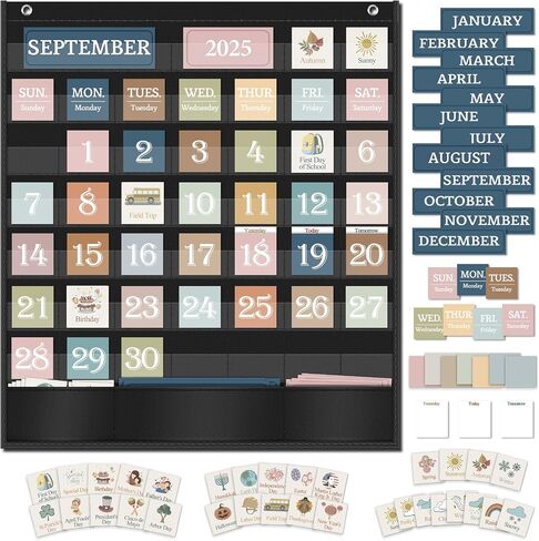 مخطط جيب Rainbow Boho Calendar ، مخطط جيب تقويم الفصل الدراسي مع 90 بطاقة ، مخطط جيب تقويمي شهري للمدرسة المنزلية والفصول الدراسية. in Kuwait