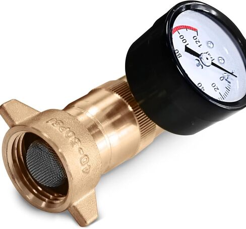 منظم ضغط مياه نحاسي RV (40-50PSI) مع شاشة قياس وفلتر، 3/4 بوصة NH خالية من الرصاص ضغط خرطوم المياه، لعربة RV، مقطورة السفر، نظام سباكة RV - مقياس سهل القراءة in Kuwait