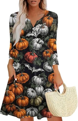 Women's Halloween Dress 2025 Cute Vintage Party Dress V-Neck 3/4 Sleeve Dresses Casual Plus Size Halloween Costumes in Kuwait