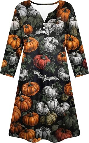 Women's Halloween Dress 2025 Cute Vintage Party Dress V-Neck 3/4 Sleeve Dresses Casual Plus Size Halloween Costumes in Kuwait