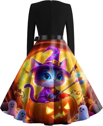 Women Halloween Dress 2025 Cute Retro Party Dresses Long Sleeve Square Neck Dress Flowy Casual Halloween Costumes in Kuwait