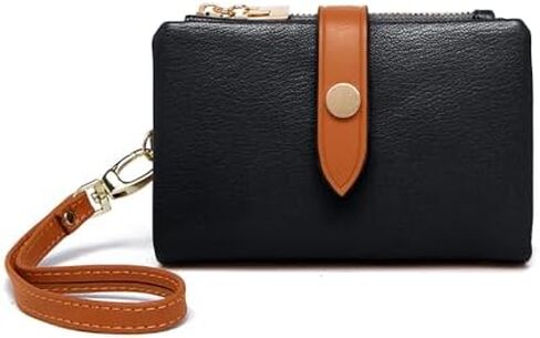 Genuine Leather Wallet for Women RFID Blocking Trifold Wristlet with Zipper Coin Pocket Brown (Blue) in Saudi Arabia