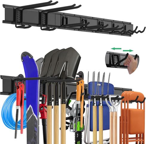 "48 Garage Tool Organizer Wall Mount - Heavy Duty 520lbs Metal Storage Rack, Easy Install Adjustable Hooks for Garden Tools Brooms in Kuwait