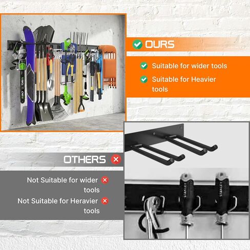 "48 Garage Tool Organizer Wall Mount - Heavy Duty 520lbs Metal Storage Rack, Easy Install Adjustable Hooks for Garden Tools Brooms in Kuwait