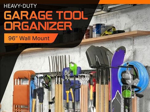 "48 Garage Tool Organizer Wall Mount - Heavy Duty 520lbs Metal Storage Rack, Easy Install Adjustable Hooks for Garden Tools Brooms in Kuwait