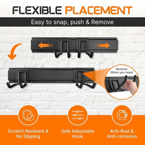 "48 Garage Tool Organizer Wall Mount - Heavy Duty 520lbs Metal Storage Rack, Easy Install Adjustable Hooks for Garden Tools Brooms in Kuwait