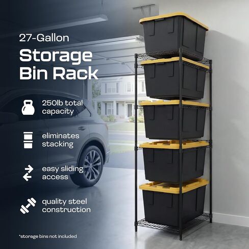 MonsterRAX 5-Tier Heavy Duty Garage Bin Storage Rack for 27-Gallon Totes. Industrial metal organization, 250lb capacity, NSF Certified. (Bins not included) (Black) in Kuwait