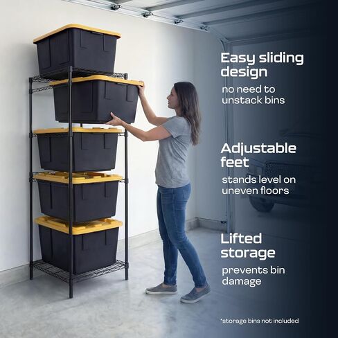 MonsterRAX 5-Tier Heavy Duty Garage Bin Storage Rack for 27-Gallon Totes. Industrial metal organization, 250lb capacity, NSF Certified. (Bins not included) (Black) in Kuwait