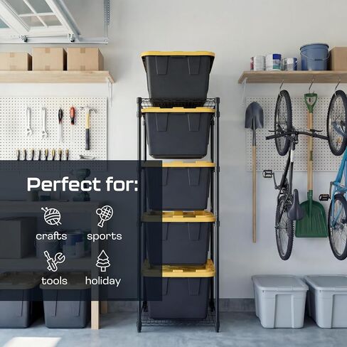 MonsterRAX 5-Tier Heavy Duty Garage Bin Storage Rack for 27-Gallon Totes. Industrial metal organization, 250lb capacity, NSF Certified. (Bins not included) (Black) in Kuwait