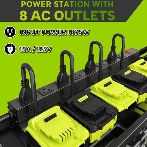 Large Power Tool Organizer Wall Mount with Charging Station, 8 Outlet Power Strip, 4 Layers 8 Drill Holder Heavy Duty Metal Tool Storage Loads 420lbs with Screwdriver Holder, Utility Racks for Garage in Saudi Arabia