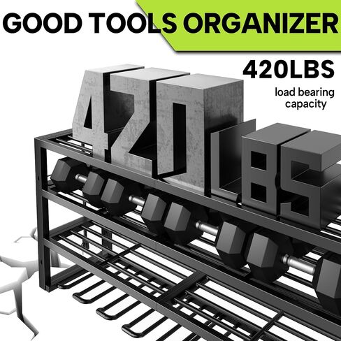 Large Power Tool Organizer Wall Mount with Charging Station, 8 Outlet Power Strip, 4 Layers 8 Drill Holder Heavy Duty Metal Tool Storage Loads 420lbs with Screwdriver Holder, Utility Racks for Garage in Saudi Arabia