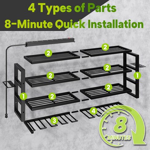 Large Power Tool Organizer Wall Mount with Charging Station, 8 Outlet Power Strip, 4 Layers 8 Drill Holder Heavy Duty Metal Tool Storage Loads 420lbs with Screwdriver Holder, Utility Racks for Garage in Saudi Arabia