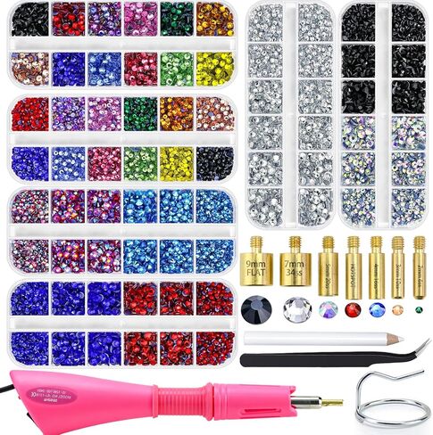 Briskbloom Hotfix Rhinestones Setter ، Hot Fix Rhinestone Bedazzler Kit مع 5600pcs أحجار الراين ، عصا المسلحة المذهلة لحرف قماش الملابس ، 10SS 16SS 20SS 3 أحجار الأحجار الكريمة ، والألوان المتعددة in Kuwait