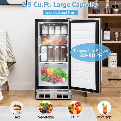 ثلاجة مشروبات COSTWAY مقاس 15 بوصة، ثلاجة مشروبات أسفل المنضدة مع باب من الفولاذ المقاوم للصدأ وأرفف قابلة للإزالة، مبرد مشروبات مدمج ومستقل للصودا والبيرة والنبيذ in Kuwait