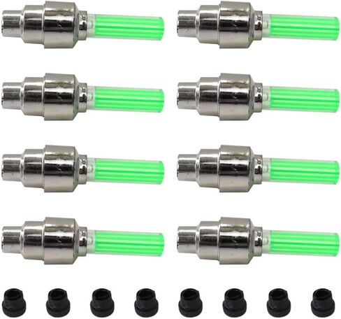 8 Pack Bike Bicycle Car Valve Stem Cap LED Light, Water Resistant Motorcycle Wheel Tire Light Lamp (Cylindrical, Green) in Kuwait