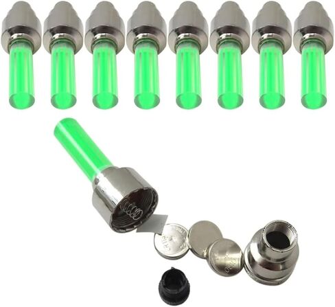 8 Pack Bike Bicycle Car Valve Stem Cap LED Light, Water Resistant Motorcycle Wheel Tire Light Lamp (Cylindrical, Green) in Kuwait