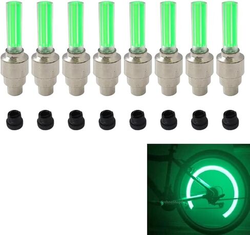 8 Pack Bike Bicycle Car Valve Stem Cap LED Light, Water Resistant Motorcycle Wheel Tire Light Lamp (Cylindrical, Green) in Kuwait