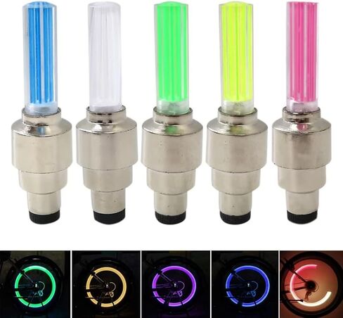 8 Pack Bike Bicycle Car Valve Stem Cap LED Light, Water Resistant Motorcycle Wheel Tire Light Lamp (Cylindrical, Green) in Kuwait