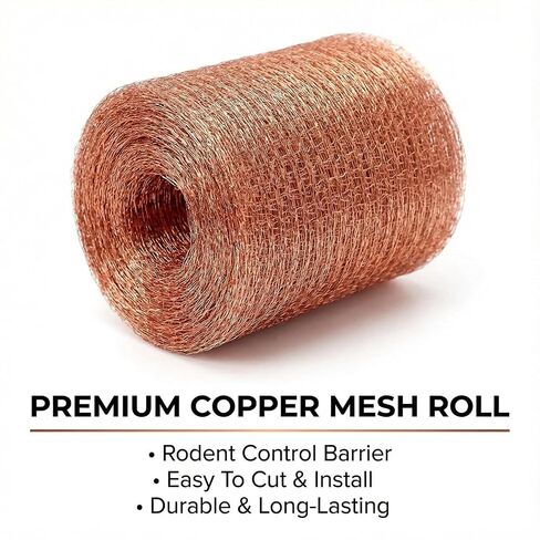 1-Pack Pure Copper Mesh Roll, Heavy Duty Rodent Control Mesh, Excluder Mesh for Rodents, Copper Wool for Blocking Holes, for Sealing Cracks, Gaps, Vents, and Protecting Garden Plants (5in x 33ft) in Kuwait