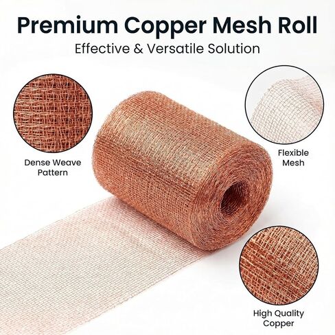 1-Pack Pure Copper Mesh Roll, Heavy Duty Rodent Control Mesh, Excluder Mesh for Rodents, Copper Wool for Blocking Holes, for Sealing Cracks, Gaps, Vents, and Protecting Garden Plants (5in x 33ft) in Kuwait