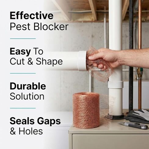 1-Pack Pure Copper Mesh Roll, Heavy Duty Rodent Control Mesh, Excluder Mesh for Rodents, Copper Wool for Blocking Holes, for Sealing Cracks, Gaps, Vents, and Protecting Garden Plants (5in x 33ft) in Kuwait