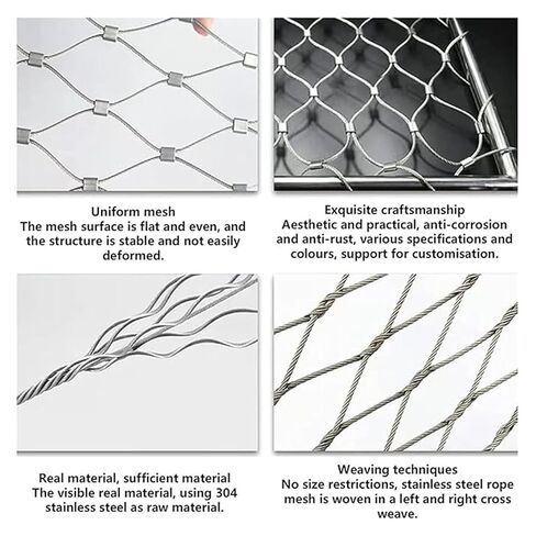 Stair Safety Mesh Stainless Steel Cable Wire Rope Netting 304 Hard and Heat Resisting Metal Guardrail Net Plant Climbing(1.2x3m/3.9x9.9ft) in Kuwait