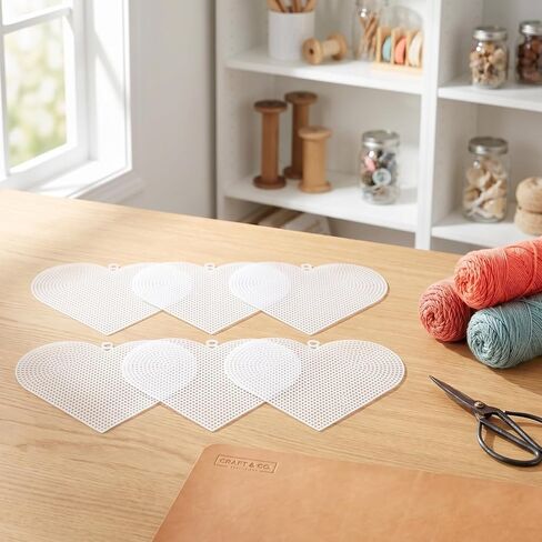 TEHAUX Heart-Shaped Plastic Canvas Sheets (6 pcs, 6.7×6.1 in) – Flexible & Tear-Resistant Mesh for Crochet Bag Making, Embroidery & Cross Stitch – for DIY Crafters, Beginners & Valentine’s Day Project in Kuwait
