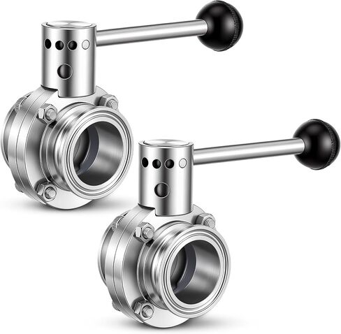 Otoolling 2 Pack 1.5 Inch Sanitary Butterfly Valve with Pull Handle 304 Stainless Steel Three-clamp Clover (1.5 Tube OD) in Saudi Arabia