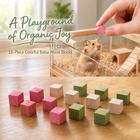 Chew Blocks Toys Balsa Wood Natural Chew Blocks for Hamster Chinchilla Guinea Pig,Molar Treats Snack for Small Animals Teeth Care for 16 Pack (40x40x40mm) in Kuwait