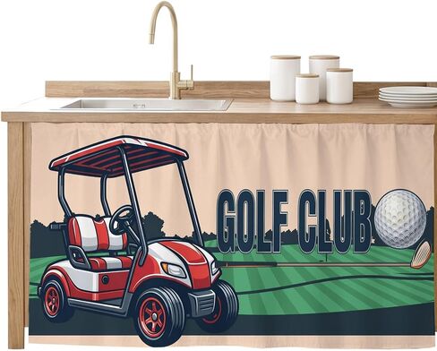 Golf Club Cabinet Curtains for Kitchen Vintage Golf Ball Cart Grass Beige Background Sink Skirt for Bathroom, Pedestal Sink Skirt, Under Sink Curtain, 28" W x 51" L in Kuwait