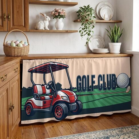 Golf Club Cabinet Curtains for Kitchen Vintage Golf Ball Cart Grass Beige Background Sink Skirt for Bathroom, Pedestal Sink Skirt, Under Sink Curtain, 28" W x 51" L in Kuwait