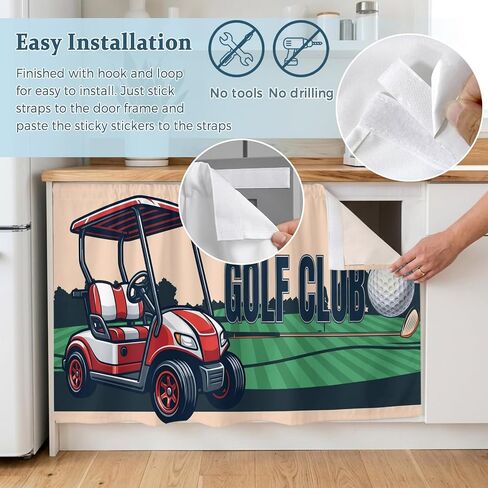Golf Club Cabinet Curtains for Kitchen Vintage Golf Ball Cart Grass Beige Background Sink Skirt for Bathroom, Pedestal Sink Skirt, Under Sink Curtain, 28" W x 51" L in Kuwait