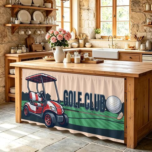 Golf Club Cabinet Curtains for Kitchen Vintage Golf Ball Cart Grass Beige Background Sink Skirt for Bathroom, Pedestal Sink Skirt, Under Sink Curtain, 28" W x 51" L in Kuwait
