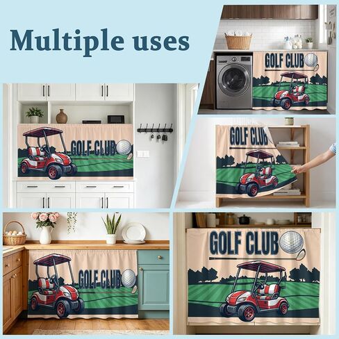 Golf Club Cabinet Curtains for Kitchen Vintage Golf Ball Cart Grass Beige Background Sink Skirt for Bathroom, Pedestal Sink Skirt, Under Sink Curtain, 28" W x 51" L in Kuwait
